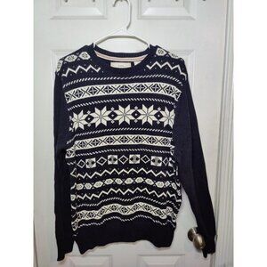 Weatherproof Vintage Black Ivory Snowflake Winter 100% Cotton Men's Sweater M Nw